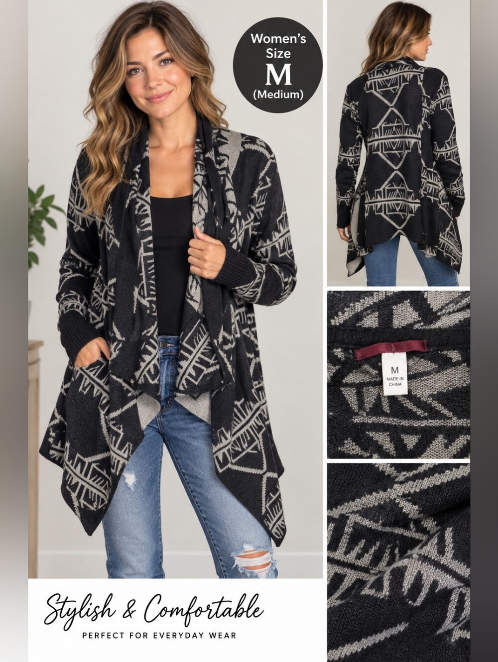 Say what women's medium grey boho cardigan sweater #28